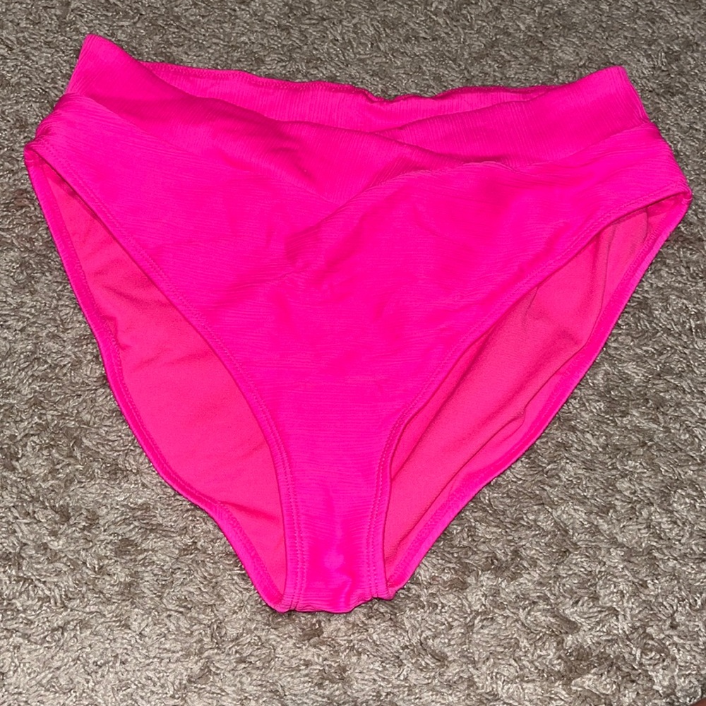 High waisted neon pink swim bottoms
